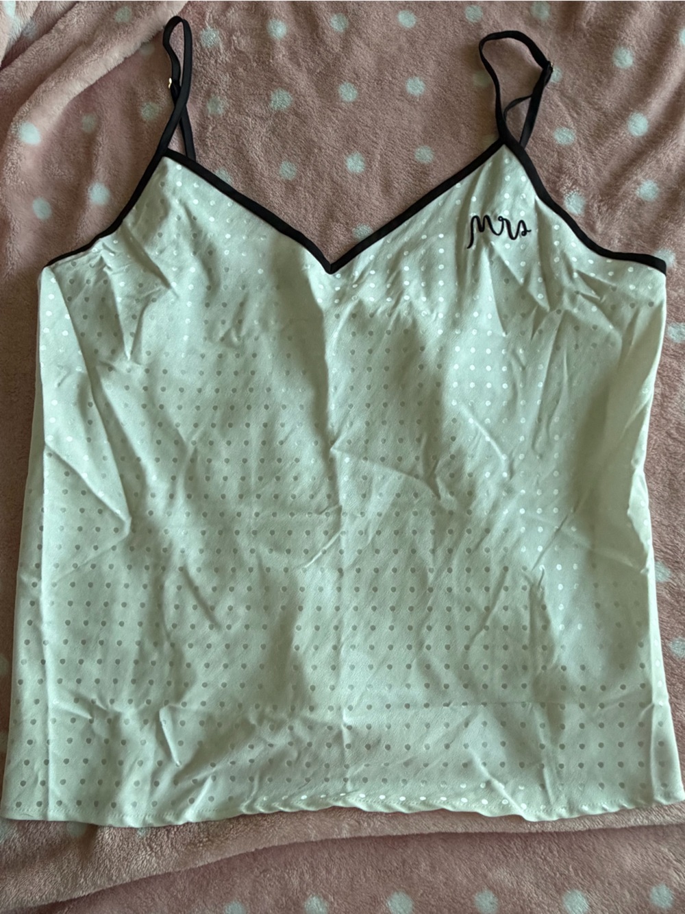 kate Spade White Polka Dot Satin Cami with Black Trim